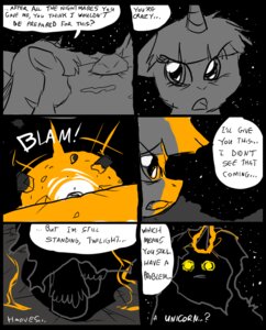 Rating: Safe Score: 0 Tags: 2012 clothed clothing comic dialogue digital_media_(artwork) duo e621 english_text equid equine explosion female feral friendship_is_magic glowing glowing_eyes hair hasbro horn magic mammal metal_(artist) my_little_pony mythological_creature mythological_equine mythology night outside rock text twilight_sparkle_(mlp) unicorn User: bunchy7s