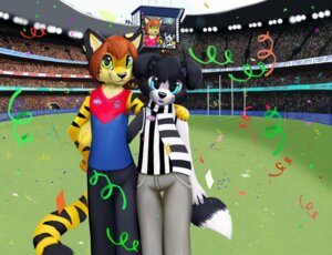 Rating: Safe Score: 0 Tags: 2013 anthro australian_rules_football blue_eyes buckley canid canine canis clothing digital_media_(artwork) domestic_dog duo e621 felid fur hair hi_res jamesfoxbr looking_at_viewer male mammal markings open_mouth pantherine public saba scarf screen shaded smile sport stadium stripes teeth text tiger tongue User: bunchy7s