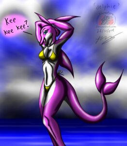 Rating: Safe Score: 0 Tags: 2009 anthro aquatic bikini blue_eyes breasts cetacean clothed clothing delphie dialogue dolphin dorsal_fin e621 english_text female fin mammal oceanic_dolphin pink_body skimpy snowfyre solo swimwear tail text tight_clothing toothed_whale two-piece_swimsuit water User: bunchy7s