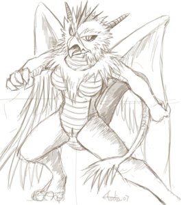 Rating: Explicit Score: 0 Tags: anthro avian breasts e621 feathered_wings feathers female genitals horn monochrome non-mammal_breasts nude pose simple_background sketch solo tail tongue vayu vulva white_background wings User: bunchy7s