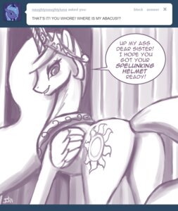 Rating: Questionable Score: 0 Tags: 2011 ask_blog ask_princess_molestia butt crown cutie_mark dialogue e621 english_text equid equine fan_character feathered_wings feathers female feral friendship_is_magic hair hasbro headgear horn john_joseco long_hair looking_back mammal monochrome my_little_pony mythological_creature mythological_equine mythology princess princess_celestia_(mlp) princess_luna_(mlp) princess_molestia quadruped rear_view royalty solo sun tail text tiara tumblr winged_unicorn wings User: bunchy7s