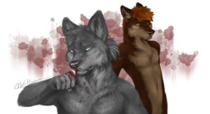 Rating: Safe Score: 0 Tags: 2011 akihito_(solaxe) anthro blood blue_eyes bodily_fluids canid canine canis duo e621 fuckie koji_(solaxe) male mammal nude simple_background white_background wolf User: bunchy7s