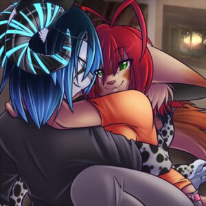 Rating: Safe Score: 0 Tags: 1:1 anthro black_hair blue_eyes blue_hair breasts brown_body brown_fur clothed clothing detailed_background digital_media_(artwork) domestic_cat duo e621 felid feline felis female fur green_eyes hair horn hug hugging_another koneko_(spazzykoneko) male male/female mammal red_hair romantic romantic_couple shaded spazzykoneko white_body white_fur wide_hips User: bunchy7s