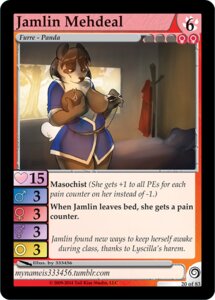 Rating: Questionable Score: 0 Tags: 333456 anthro bear brown_body brown_fur card card_template clothed clothing e621 english_text female fur furoticon gender_symbol giant_panda intersex_symbol jamlin_(furoticon) mammal nipple_clamp nipples solo symbol text trading_card trading_card_game trading_card_template white_body white_fur User: bunchy7s