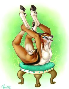 Rating: Explicit Score: 0 Tags: 2012 antelope anthro balls bent_legs biped bovid calves_up dynameaux e621 flexible gazelle genitals hooves horn lying male mammal naked_yoga nude on_front pose presenting raised_calf solo stretching thomson's_gazelle true_antelope vera_(artist) yoga User: bunchy7s