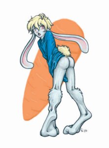 Rating: Questionable Score: 0 Tags: 2006 anthro aoi_(calli) barefoot biped blonde_hair bottomless butt calli carrot clothed clothing e621 feet food fur hair lagomorph leporid long_ears looking_back male mammal open_mouth plant rabbit red_eyes short_hair solo standing vegetable white_body white_fur User: bunchy7s