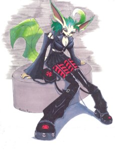 Rating: Questionable Score: 0 Tags: 2011 absurd_res alternative_fashion anthro anthrofied armwear bone bottomwear breasts clothing collar detached_sleeves e621 ear_piercing eeveelution female generation_4_pokemon ghstkatt glamfur goth hi_res leafeon looking_at_viewer mall_goth nintendo piercing pokemon pokemon_(species) pokemorph skirt skull solo straps tail User: bunchy7s