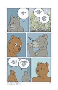 Rating: Questionable Score: 0 Tags: 9:14 alcohol anthro artdecade barry_torres bear beverage blush brown_bear brown_body brown_fur camping canid canine canis clothed clothing comic dialogue digital_media_(artwork) do_not_distribute doug_(artdecade) duo e621 ellipsis english_text food fur grey_body grey_fur grizzly_bear hi_res male male/male mammal multiple_scenes open_mouth outside plant raining shy speech_bubble surprised tent text topless tree url ursine wolf wood User: bunchy7s