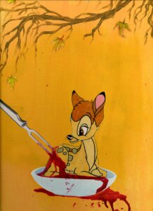 Rating: Questionable Score: 0 Tags: bambi bambi_(film) blood bodily_fluids deer disney e621 eating female feral gore johnnycutcorners mammal mule_deer new_world_deer simple_background solo stab yellow_background User: bunchy7s