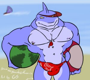 Rating: Explicit Score: 0 Tags: abs anthro aquatic ball beach beach_ball biceps big_muscles biped bulge clothed clothing detailed_bulge e621 fin fish food fruit genital_outline glaciersnow great_white_shark grin inflatable life_preserver lifeguard looking_at_viewer mackerel_shark male melon muscular muscular_anthro muscular_male nipple_piercing nipples non-mammal_nipples outside penis_outline piercing plant seaside shark skimpy smile solo speedo standing swimwear text text_on_clothing text_on_swimwear watermelon watermelon_beach_ball white_shark yellow_eyes User: bunchy7s