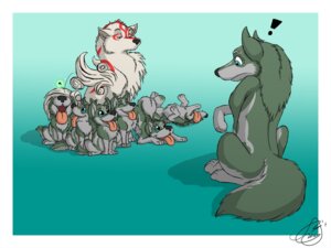 Rating: Safe Score: 0 Tags: amaterasu_(okami) blue_eyes border canid canine canis capcom clover_studio crossover deity e621 exclamation_point father_(lore) female feral fur gradient_background group hi_res humor issun_(okami) juano link_(wolf_form) litter_(animal) lying male mammal mother_(lore) nintendo okami_(capcom) on_back parent_(lore) poncle sibling_(lore) simple_background sitting tail the_legend_of_zelda tongue tongue_out unimpressed white_body white_border white_fur wolf young young_feral User: bunchy7s