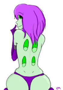 Rating: Questionable Score: 0 Tags: ambiguous_gender astrid_(em) butt clothing dr_emery e621 gloves green_eyes hair handwear humanoid legwear monster not_furry purple_hair rear_view simple_background solo stockings white_background User: bunchy7s