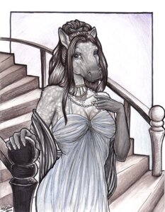 Rating: Safe Score: 0 Tags: 2005 anthro biped black_hair blue_eyes clothing colored_pencil_(artwork) dappled_fur dress e621 equid equine evening_gown female fur graphite_(artwork) grey_body grey_fur hair horse jewelry mammal marker_(artwork) mixed_media necklace pen_(artwork) solo stairs standing traditional_media_(artwork) vera_(artist) User: bunchy7s