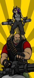 Rating: Safe Score: 0 Tags: ammunition anthro bald bandolier duo e621 facial_hair female gatling_gun geena_gonorah gun hair heavy_(team_fortress_2) human ipoke lol_comments machine_gun male mammal minigun mustache on_top on_top_of purple_hair ranged_weapon tail team_fortress_2 valve valve_corporation weapon User: bunchy7s