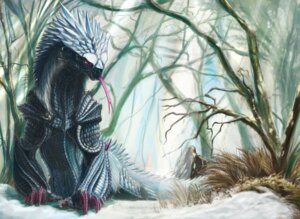 Rating: Safe Score: 0 Tags: absurd_res ambiguous_gender claws detailed_background dragon dragonizm e621 feral forest grass hi_res horn lizard mythological_creature mythological_scalie mythology outside plant red_eyes reptile scales scalie sitting snow solo spikes tail tree wood User: bunchy7s