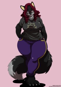 Rating: Safe Score: 0 Tags: 4_toes amber_(deonwolf) anthro big_breasts black_nose bottomwear breasts canid canine claws clothed clothing deonwolf e621 english_text eyewear feet female fluffy fluffy_tail fox fully_clothed glasses hair hand_on_hip hi_res long_hair mammal pants purple_eyes red_hair shirt slightly_chubby solo tail text thick_thighs toe_claws toes topwear wide_hips User: bunchy7s