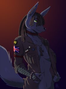 Rating: Questionable Score: 0 Tags: ankh anthro anubian_jackal bottomless breasts canid canine canis choker clothed clothing conditional_dnp digital_media_(artwork) dreadlocks e621 ear_piercing egyptian female fishnet_clothing jackal jacket jewelry kadath mammal navel navel_piercing necklace nightshade_(kadath) open_clothing open_shirt open_topwear piercing pubes shirt side_boob solo tail topwear union_jack User: bunchy7s
