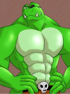 Rating: Safe Score: 0 Tags: 3:4 abs anthro athletic belt biceps big_muscles biped bone bottomwear brown_background clothed clothing crocodilian donkey_kong_(series) e621 eye_patch eyewear fangs grin hi_res klubba kremling lift_nail_(pixiv) male muscular muscular_anthro muscular_male nintendo pants pecs pose reptile scales scalie shorts simple_background skull smile solo standing teeth topless User: bunchy7s