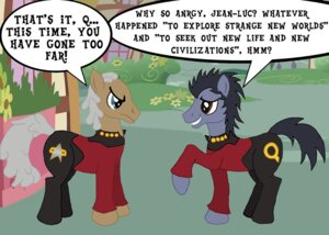 Rating: Safe Score: 0 Tags: angry black_hair blue_eyes brown_eyes clothing crossover dialogue duo e621 english_text equid equine feral flower friendship_is_magic grey_hair hair hasbro horse jean-luc_picard male mammal my_little_pony plant pony q_(star_trek) quadruped screencap screencap_background star_trek star_trek_the_next_generation tail text toony uniform unknown_artist User: bunchy7s
