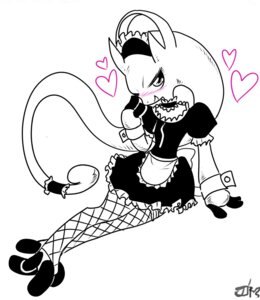 Rating: Questionable Score: 0 Tags: 2013 anthro black_and_white blush clothing e621 female generation_6_pokemon heart_symbol john_joseco legendary_pokemon legwear looking_at_viewer maid_uniform mega_evolution mega_mewtwo mega_mewtwo_y monochrome nintendo pokemon pokemon_(species) signature simple_background solo stockings tail uniform white_background User: bunchy7s