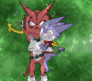 Rating: Safe Score: 0 Tags: anthro bandai_namco belt blush cuddling digimon digimon_(species) duo e621 electronics eyes_closed facial_markings green_background gumdramon head_markings headphones lying male markings musical_note musical_symbol on_back on_side purple_body red_body romantic romantic_couple scarf shoutmon shoutmon_(king_ver.) simple_background sleeping symbol tail teeth wildchildgumdramon User: bunchy7s