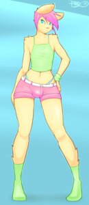 Rating: Safe Score: 0 Tags: anthro blue_background blue_eyes bottomwear bulge canid canine canis clothed clothing crossdressing domestic_dog e621 femboy footwear front_view fur hair hand_on_hip hear_(artist) legwear long_hair long_legs male mammal panties panty_shot pose purple_hair shirt shorts simple_background socks solo tank_top thong topwear underwear yellow_body yellow_fur User: bunchy7s