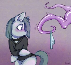 Rating: Questionable Score: 0 Tags: 2013 anthro anthrofied blush bottomless clothed clothing collar e621 earth_pony equid equine female friendship_is_magic fur gradient_background grey_body grey_fur grey_hair hair hasbro horse mammal marble_pie_(mlp) my_little_pony panties partially_clothed pony purple_background purple_blush purple_eyes shad_(artist) shirt short_hair signature simple_background solo tail tentacles topwear underwear User: bunchy7s