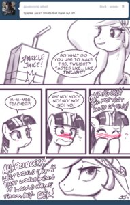 Rating: Questionable Score: 0 Tags: 2011 blush comic crown dialogue e621 english_text equid equine female feral friendship_is_magic hasbro headgear horn humor john_joseco mammal monochrome my_little_pony mythological_creature mythological_equine mythology princess_celestia_(mlp) text tumblr twilight_sparkle_(mlp) unicorn User: bunchy7s