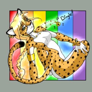 Rating: Safe Score: 0 Tags: 1:1 armlet bell blonde_hair bracelet cheetah e621 ear_piercing felid feline female green_eyes hair jewelry low_res mammal necklace piercing rainbow solo tail zenia User: bunchy7s