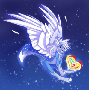 Rating: Safe Score: 0 Tags: anthro blue_eyes candy canid canine cool_colors dessert e621 feathered_wings feathers femboy food foxlive heart_symbol hi_res icon lollipop male male_anthro mammal night open_mouth outside peritian rainbow sky solo spots star starry_sky tail wings User: bunchy7s