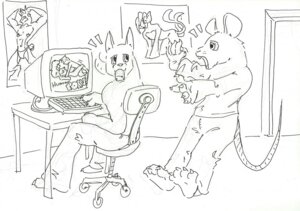 Rating: Explicit Score: 0 Tags: 2010 anthro black_and_white canid canine caught_in_the_act computer digital_drawing_(artwork) digital_media_(artwork) duo e621 electronics female human human_on_anthro interspecies male male/female mammal monochrome murid murine pornography poster rat reverse_furry rodent role_reversal sketch tail walk-in yilia-the-pale-wolf User: bunchy7s