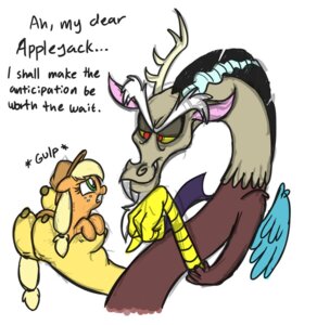 Rating: Safe Score: 0 Tags: applejack_(mlp) beard chimera clothing digital_media_(artwork) discord_(mlp) draconequus duo e621 earth_pony english_text equid equine facial_hair feathered_wings feathers female feral friendship_is_magic green_eyes hasbro hat headgear headwear horn horse male mammal membrane_(anatomy) membranous_wings mickeymonster my_little_pony pony red_eyes suggestive tail text wings User: bunchy7s
