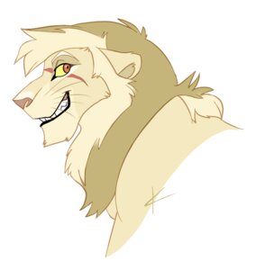 Rating: Safe Score: 0 Tags: bust_portrait e621 felid feral fur knon lion looking_back male mammal orange_eyes pantherine pink_nose portrait scar simple_background smile smirk solo tan_body tan_fur white_background User: bunchy7s