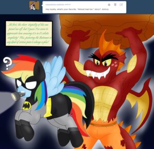 Rating: Safe Score: 0 Tags: 2013 absurd_res bat_symbol batman batman_(series) blackbewhite2k7 blue_body blue_feathers blue_fur clothed clothing crossover dc_comics dragon duo e621 english_text equid equine feathered_wings feathers female feral flashlight freckles friendship_is_magic fur garble_(mlp) hair hasbro hi_res killer_croc male mammal membrane_(anatomy) membranous_wings mouth_hold multicolored_hair my_little_pony mythological_creature mythological_equine mythological_scalie mythology parody pegasus rainbow_dash_(mlp) rainbow_hair red_body scalie tail text topless tumblr wings User: bunchy7s