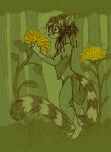 Rating: Safe Score: 0 Tags: anthro bassariscus black_hair cacomistle clothing detailed_background e621 ear_piercing female flower forest goldenfox grass green_theme hair mammal outside piercing plant procyonid solo tree User: bunchy7s