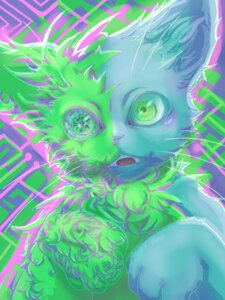 Rating: Safe Score: 0 Tags: 3:4 abstract_background ambiguous_gender anthro chest_tuft domestic_cat e621 felid feline felis fur green_body green_eyes green_fur looking_at_viewer mammal nekonohige psychedelic simple_background solo tuft User: bunchy7s