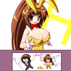 Rating: Explicit Score: 0 Tags: beige_skin blush bowtie breast_grab breasts brown_eyes brown_hair bunny_girl clothes clothing color female flat_chest hair human kitsuneneko kyon kyonko large_breasts long_hair looking_at_viewer open_eyes open_mouth ponytail rule34 rule_63 solo suzumiya_haruhi suzumiya_haruhi_no_yuuutsu text tied_hair translation_request User: bunchy7s