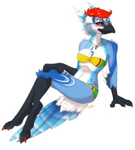 Rating: Safe Score: 0 Tags: 2013 anthro avian avian_feet beak bikini biped bird blue_body blue_feathers blue_jay blush breasts chest_tuft clothed clothing corvid countershading digital_media_(artwork) e621 feathers female fivel fur hair hi_res jay_(bird) jewelry multicolored_body multicolored_feathers necklace new_world_jay non-mammal_breasts oscine passerine pinup pose red_hair simple_background sitting skimpy smile solo swimwear tight_clothing tuft two-piece_swimsuit white_background white_body white_feathers User: bunchy7s
