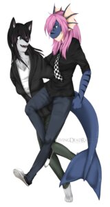 Rating: Safe Score: 0 Tags: accessory anthro aquatic ashleyzombie black_hair blue_body canid canine canis clothed clothing dragon duo e621 female fish fur green_eyes hair hi_res hug hybrid mammal mythological_creature mythological_scalie mythology necktie pink_hair rizz scalie shark simple_background tail white_background white_body white_fur wolf User: bunchy7s