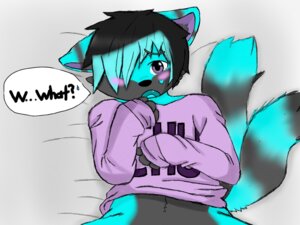 Rating: Questionable Score: 0 Tags: 4:3 ambiguous_gender anthro blue_body blue_fur blue_tongue blush canid canine clothing dialogue e621 embarrassed english_text fox fur heart_symbol looking_at_viewer mammal multi_tail purple_eyes solo tail text tongue trancethefolfy User: bunchy7s