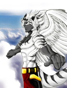 Rating: Safe Score: 0 Tags: 5_fingers abs anthro belt black_hair black_nose canid canine canis clothed clothing crescentvenus day e621 eyes_closed feathered_wings feathers fingers fur gloves_(marking) grey_body grey_fur hair hi_res male mammal markings muscular muscular_anthro muscular_male outside side_view sky solo spread_arms tail tempest_omega topless white_body white_feathers white_fur white_hair wings wolf User: bunchy7s