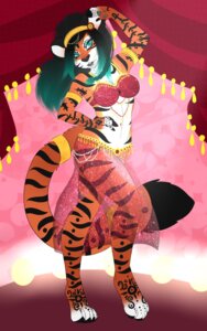 Rating: Safe Score: 0 Tags: 5:8 anthro belly_dancer clothed clothing dancing e621 felid female hi_res jewelry kammymau looking_at_viewer mammal pantherine savirti skimpy solo stripes tail tiger User: bunchy7s