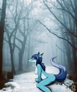 Rating: Questionable Score: 0 Tags: anthro blue_hair breasts canid canine detailed_background e621 elisiami_fox featureless_breasts female fleufy fog forest fox gag gagged green_eyes hair mammal nude outside plant side_boob snow solo tape tape_gag taped_mouth tree User: bunchy7s