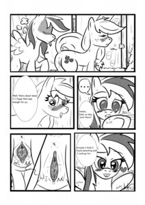 Rating: Explicit Score: 0 Tags: 2012 anus applejack_(mlp) barn black_and_white blush bodily_fluids comic cutie_mark dialogue duo e621 earth_pony english_text equid equine feathered_wings feathers female female/female feral freckles friendship_is_magic genitals hasbro hay hi_res horse mammal monochrome my_little_pony mythological_creature mythological_equine mythology open_mouth pegasus pony quadruped rainbow_dash_(mlp) rhk saliva saliva_string simple_background spread_vulva spreading tail text vulva white_background wing_boner wings User: bunchy7s
