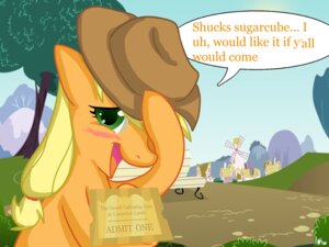 Rating: Safe Score: 0 Tags: 2013 4:3 applejack_(mlp) bench blonde_hair blush building clothing cowboy_hat dialogue e621 earth_pony english_text equid equine female feral friendship_is_magic grass green_eyes hair hasbro hat headgear headwear hi_res horse house looking_at_viewer mammal my_little_pony outside park plant pon3splash pony ponyville solo text ticket tree windmill User: bunchy7s