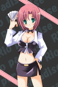 Rating: Questionable Score: 0 Tags: blush breasts card cards cleavage croupier female green_eyes holding holding_card midriff miniskirt pink_hair rio_rollins rule34 short_hair skirt super_blackjack User: bunchy7s