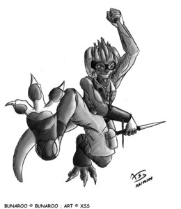 Rating: Safe Score: 0 Tags: 2007 action_pose anthro bunaroo dagger e621 feet hindpaw holding_object holding_weapon hybrid jumping kangaroo lagomorph leporid macropod male mammal marsupial melee_weapon monochrome ninja paws pose rabbit solo tail warrior weapon xss User: bunchy7s