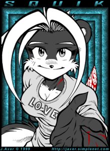 Rating: Questionable Score: 0 Tags: 1999 anthro blood bodily_fluids breasts cleavage clothed clothing dagger digital_media_(artwork) e621 female grey_clothing grey_shirt grey_topwear holding_object holding_weapon j_axer knife mammal melee_weapon mephitid shirt skunk solo squik tail topwear weapon User: bunchy7s