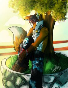 Rating: Safe Score: 0 Tags: anthro canid canine clothed clothing collar dipstick_tail e621 electronics fox headphones heterochromia hi_res male mammal markings nanabi_ashiro shynjy smile solo tail tail_markings topless User: bunchy7s