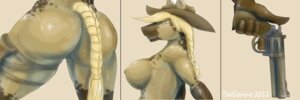 Rating: Explicit Score: 0 Tags: 2012 anthro appaloosa big_breasts big_butt blonde_hair braided_hair breasts buckskin butt clothing cowboy_hat e621 equid equine female genitals green_eyes grin gun hair half-closed_eyes handgun hat headgear headwear horse huge_butt keeltheequine long_hair mammal narrowed_eyes nude ranged_weapon revolver sheila_richards side_boob simple_background smile solo tail tan_background vulva watermark weapon wide_hips User: bunchy7s